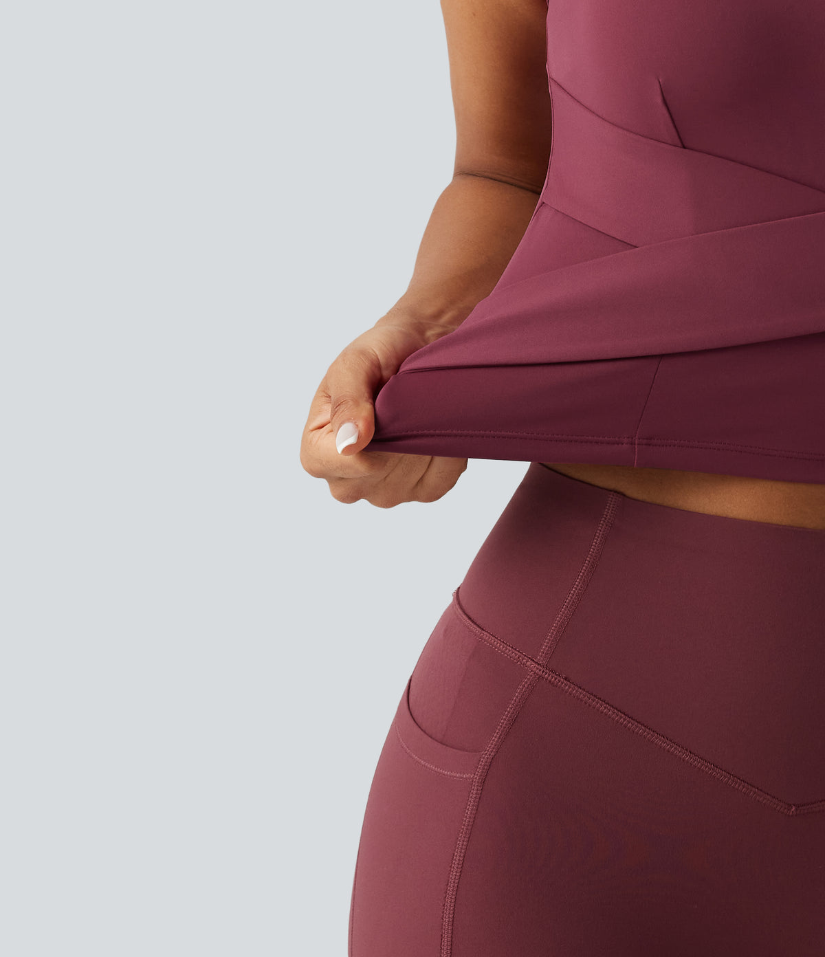 Airy Sweetheart Neck Crossover Built-in Bra InstantCool Running Tank Top — Cordovan — view 6