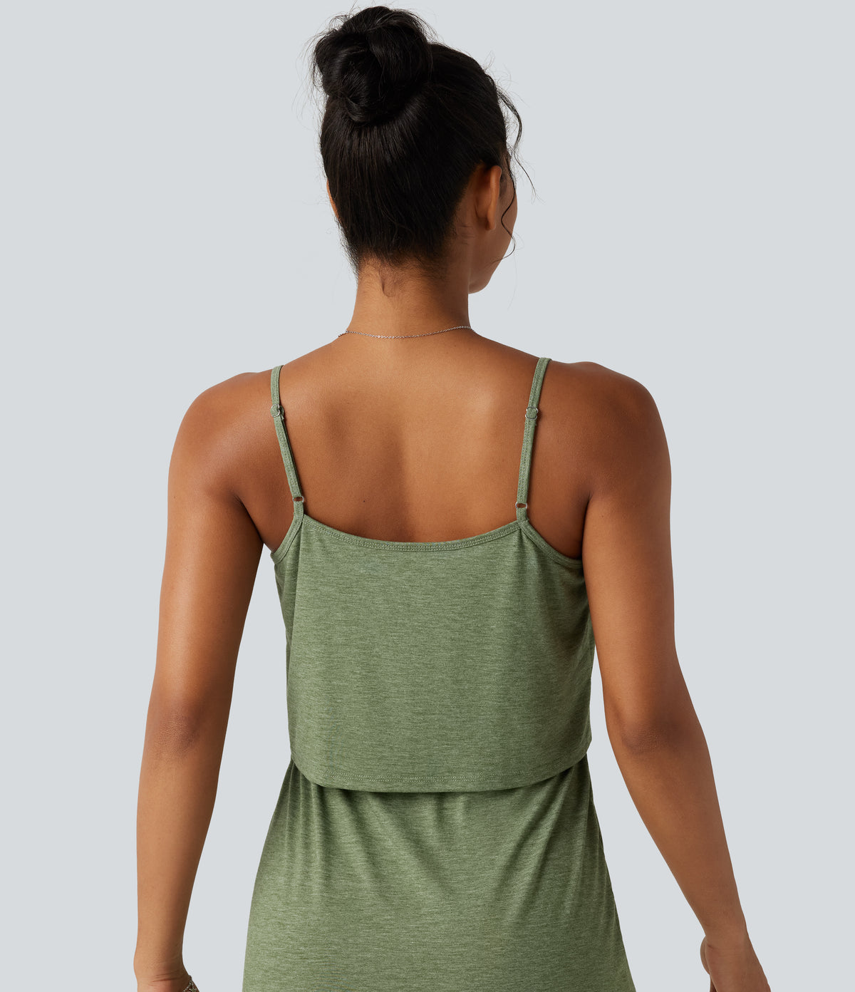 Drawstring Curved Split Hem Midi Casual Slip Dress — Light Green Floral Yarn — view 5