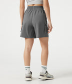 High-waisted Drawstring Workout Cargo Bermuda Shorts with Pockets — Mirage Gray — view 2