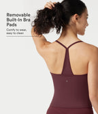 Plush V-neck Y-Back Built-in Bra Yoga Cami Top — Red Mahogany — view 1
