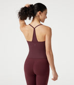 Plush V-neck Y-Back Built-in Bra Yoga Cami Top — Red Mahogany — view 4