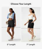 High Waisted Anti-Roll Tummy Control Shaping Workout Biker Shorts 7'' with Pockets — Carbon — view 2