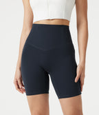 High Waisted Anti-Roll Tummy Control Shaping Workout Biker Shorts 7'' with Pockets — Carbon — view 5