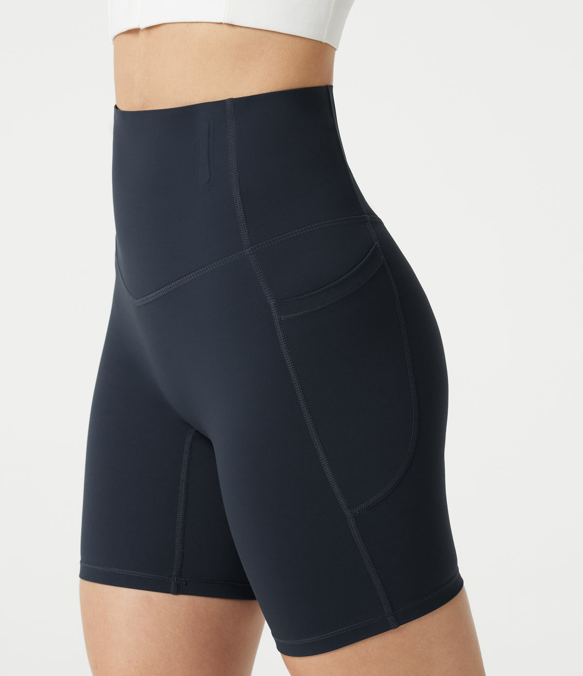 High Waisted Anti-Roll Tummy Control Shaping Workout Biker Shorts 7'' with Pockets — Carbon — view 6
