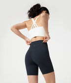 High Waisted Anti-Roll Tummy Control Shaping Workout Biker Shorts 7'' with Pockets — Carbon — view 7