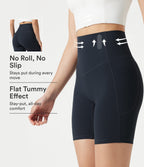 High Waisted Anti-Roll Tummy Control Shaping Workout Biker Shorts 7'' with Pockets — Carbon — view 1