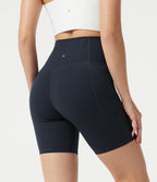 High Waisted Anti-Roll Tummy Control Shaping Workout Biker Shorts 7'' with Pockets — Carbon — view 3