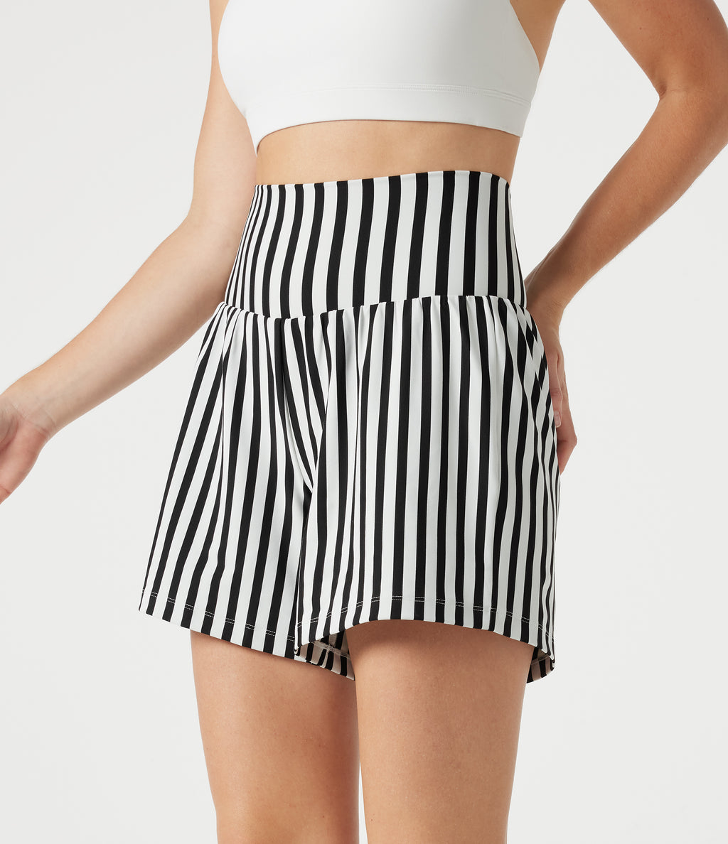Ultra High-Waist Stripes 2-in-1 Yoga Baggy Shorts with Pockets — Ivory Noir — view 3