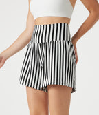 Ultra High-Waist Stripes 2-in-1 Yoga Baggy Shorts with Pockets — Ivory Noir — view 3