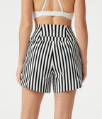 Ultra High-Waist Stripes 2-in-1 Yoga Baggy Shorts with Pockets — Ivory Noir — view 2