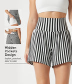 Ultra High-Waist Stripes 2-in-1 Yoga Baggy Shorts with Pockets — Ivory Noir — view 1