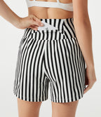 Ultra High-Waist Stripes 2-in-1 Yoga Baggy Shorts with Pockets — Ivory Noir — view 4