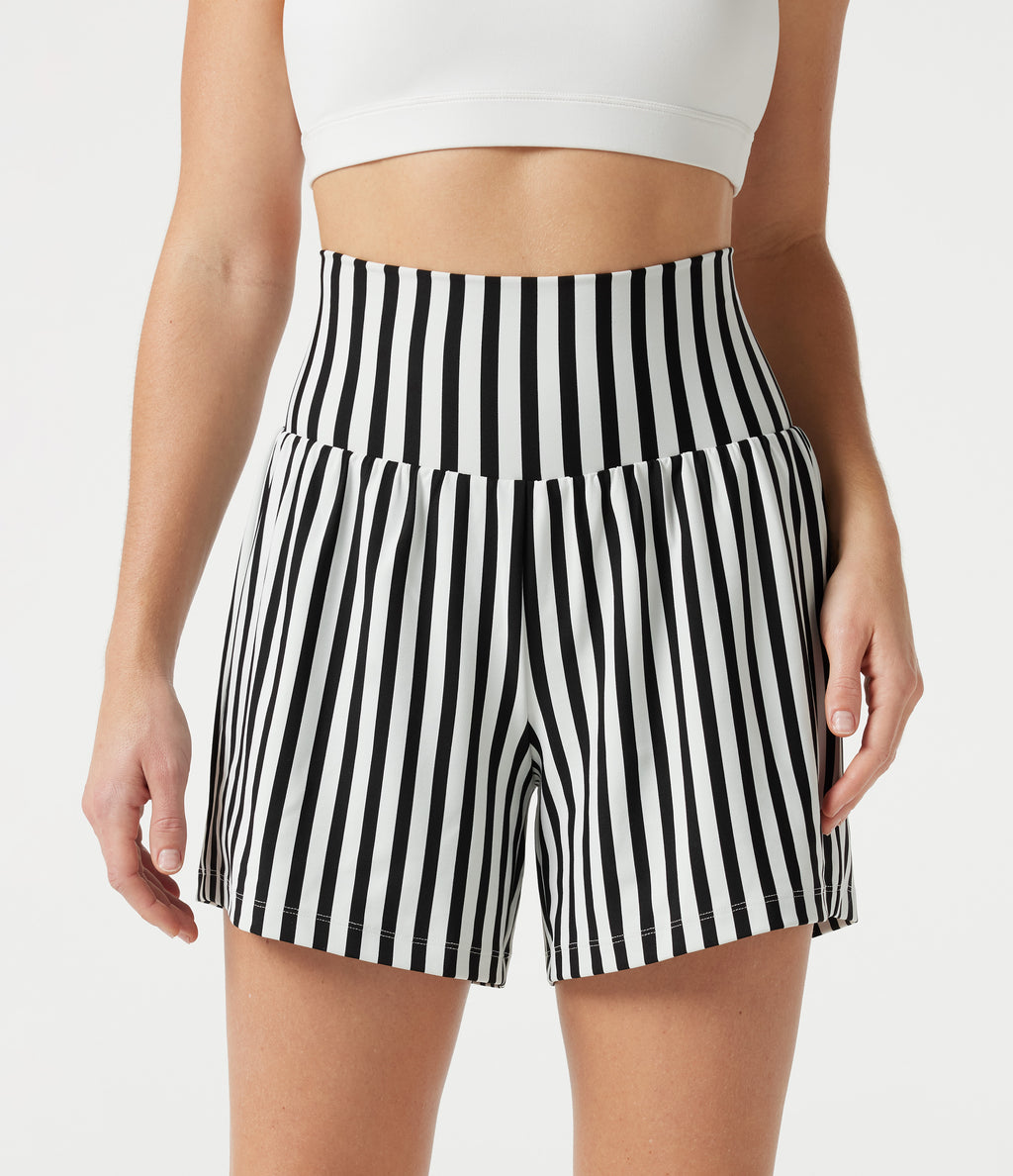 Ultra High-Waist Stripes 2-in-1 Yoga Baggy Shorts with Pockets — Ivory Noir — view 7