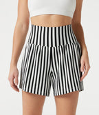 Ultra High-Waist Stripes 2-in-1 Yoga Baggy Shorts with Pockets — Ivory Noir — view 7