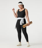 V-neck Crossover Backless Tummy Control Butt Lifting Built-in Bra Workout Plus Size Jumpsuit with Pockets — Black — view 7
