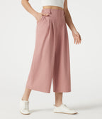 High Waisted Wide Leg Waffle Cropped Work Pants with Pockets — Rose Tan — view 1