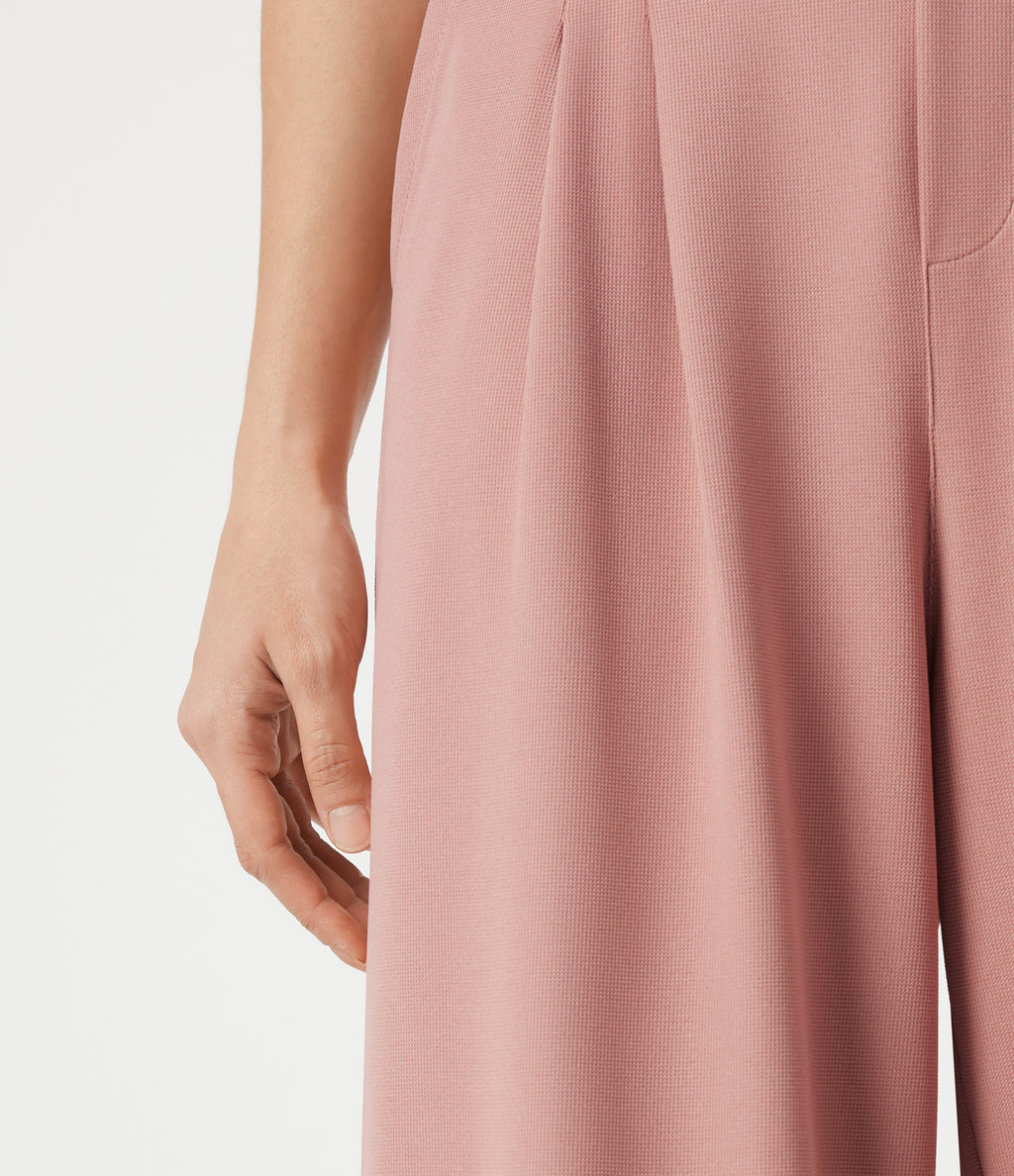 High Waisted Wide Leg Waffle Cropped Work Pants with Pockets — Rose Tan — view 7