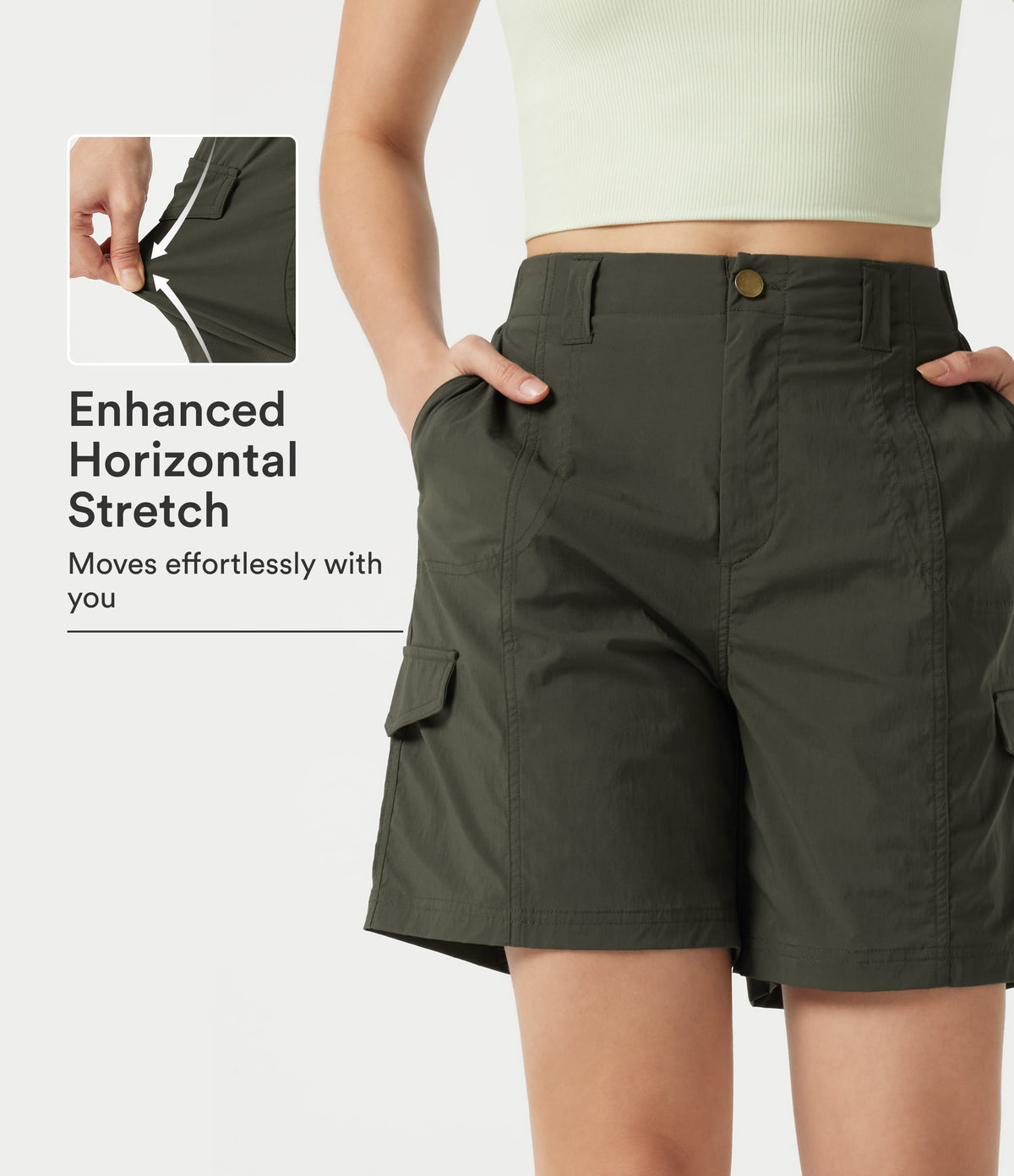 Mid Rise Casual Cargo Bermuda Shorts 7'' with Pockets — Forest Night — view 1