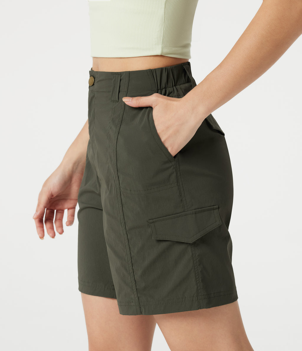 Mid Rise Casual Cargo Bermuda Shorts 7'' with Pockets — Forest Night — view 5