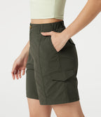 Mid Rise Casual Cargo Bermuda Shorts 7'' with Pockets — Forest Night — view 5