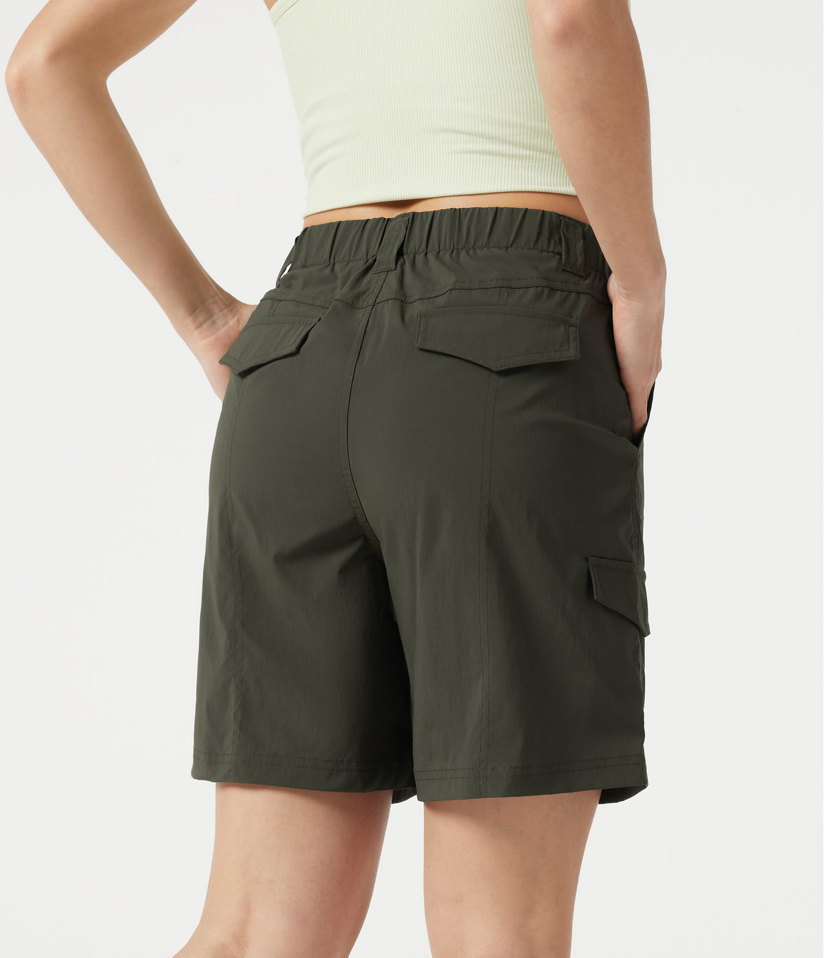 Mid Rise Casual Cargo Bermuda Shorts 7'' with Pockets — Forest Night — view 2