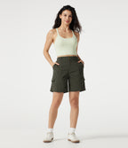 Mid Rise Casual Cargo Bermuda Shorts 7'' with Pockets — Forest Night — view 7