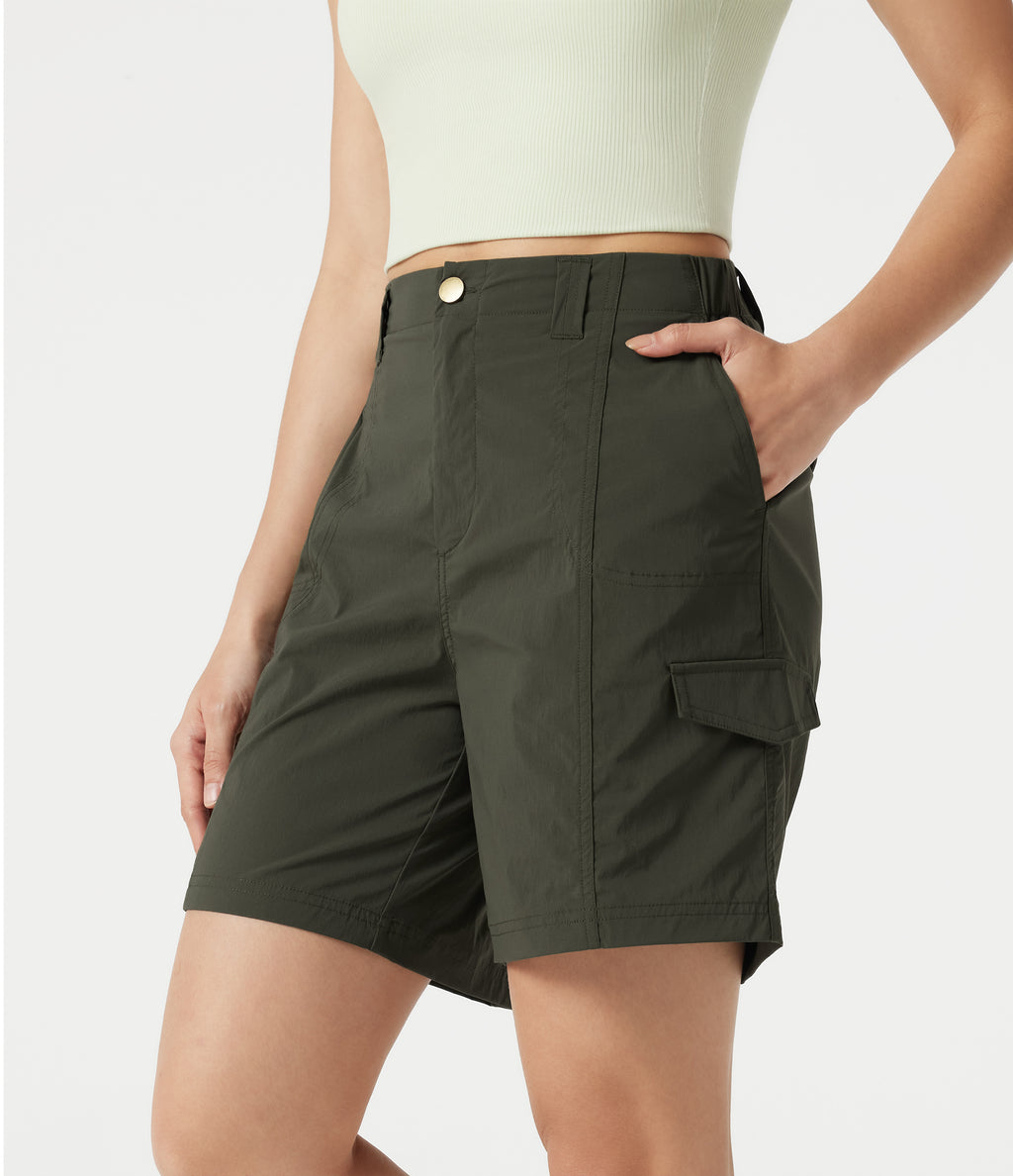Mid Rise Casual Cargo Bermuda Shorts 7'' with Pockets — Forest Night — view 3