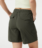Mid Rise Casual Cargo Bermuda Shorts 7'' with Pockets — Forest Night — view 4