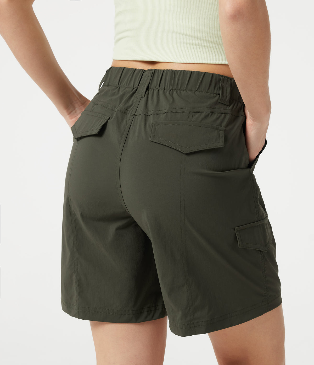 Mid Rise Casual Cargo Bermuda Shorts 7'' with Pockets — Forest Night — view 4