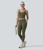 Plush Low Support Crisscross Backless Built-in Bra Workout Sports Bra — Grass Grey Green — view 6