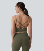 Plush Low Support Crisscross Backless Built-in Bra Workout Sports Bra — Grass Grey Green — view 4