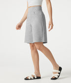 High Waisted Baggy Casual Shorts 10'' with Pockets — Fog Gray — view 3