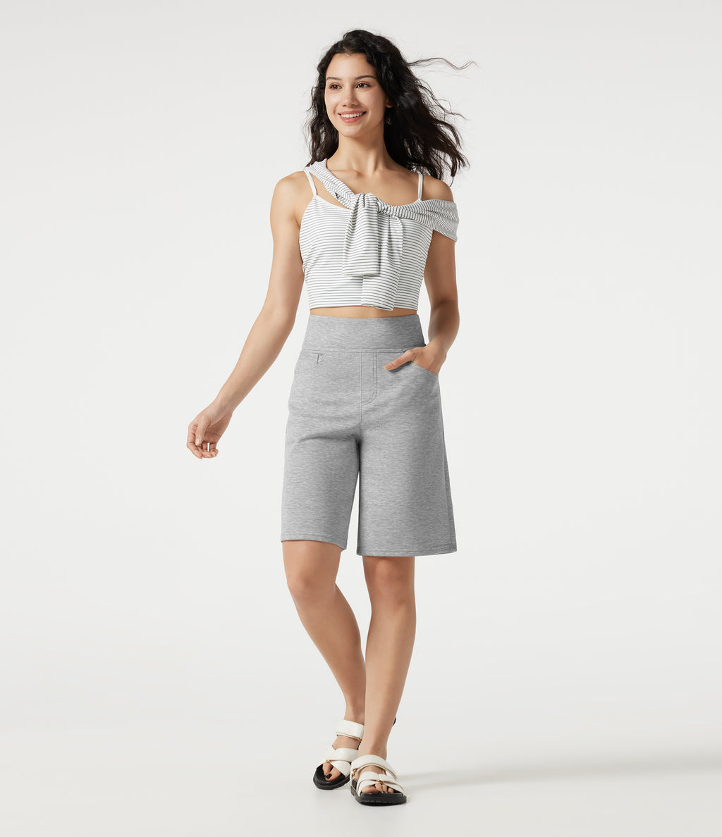 High Waisted Baggy Casual Shorts 10'' with Pockets — Fog Gray — view 7