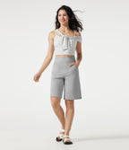 High Waisted Baggy Casual Shorts 10'' with Pockets — Fog Gray — view 7
