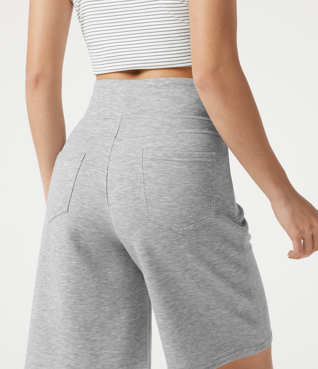 High Waisted Baggy Casual Shorts 10'' with Pockets — Fog Gray — view 5