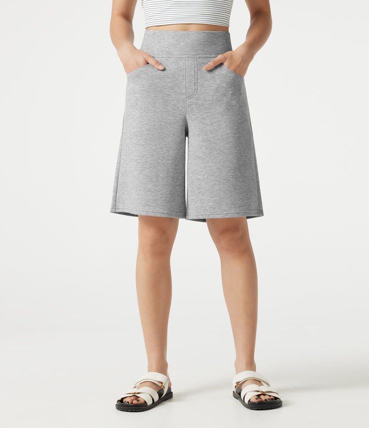 High Waisted Baggy Casual Shorts 10'' with Pockets — Fog Gray — view 1