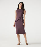 Round Neck Sleeveless Midi Work Dress — Plum Wine — view 2