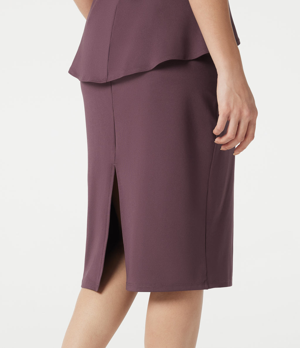 Round Neck Sleeveless Midi Work Dress — Plum Wine — view 5