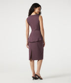 Round Neck Sleeveless Midi Work Dress — Plum Wine — view 1