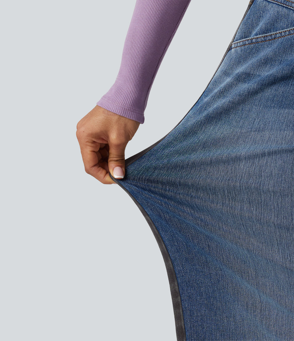 Mid Rise Barrel Leg Color Block Casual Jeans with Pockets — Coronet Blue Denim — view 7