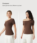 Cotton Jersey One-Shoulder Built-in Bra Casual T-Shirt B-DD Cups — Pinecone — view 4