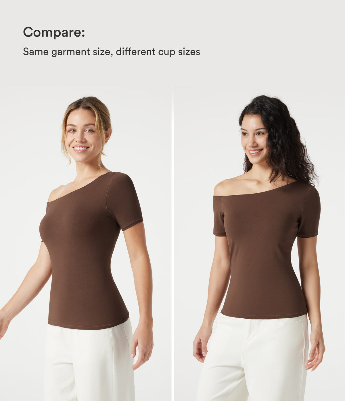 Cotton Jersey One-Shoulder Built-in Bra Casual T-Shirt B-DD Cups — Pinecone — view 4