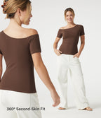 Cotton Jersey One-Shoulder Built-in Bra Casual T-Shirt B-DD Cups — Pinecone — view 8