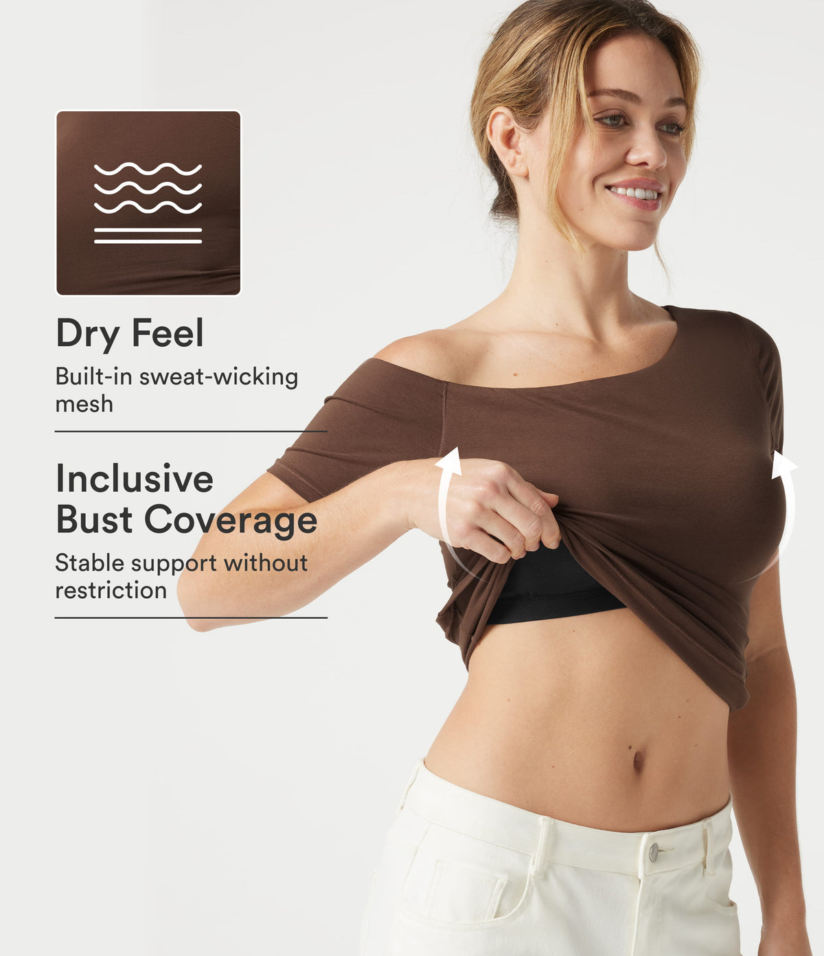 Cotton Jersey One-Shoulder Built-in Bra Casual T-Shirt B-DD Cups — Pinecone — view 1