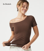 Cotton Jersey One-Shoulder Built-in Bra Casual T-Shirt B-DD Cups — Pinecone — view 7