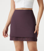 High Waisted Contrast Lace Mini Casual Skirt — Dusky Evening purple — view 7