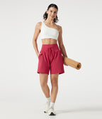 Airy Ultra High-Waist Drawstring 2-in-1 InstantCool Yoga Shorts 7" with Pockets — Winterberry — view 8
