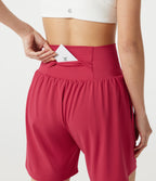 Airy Ultra High-Waist Drawstring 2-in-1 InstantCool Yoga Shorts 7" with Pockets — Winterberry — view 4