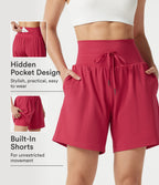 Airy Ultra High-Waist Drawstring 2-in-1 InstantCool Yoga Shorts 7" with Pockets — Winterberry — view 1