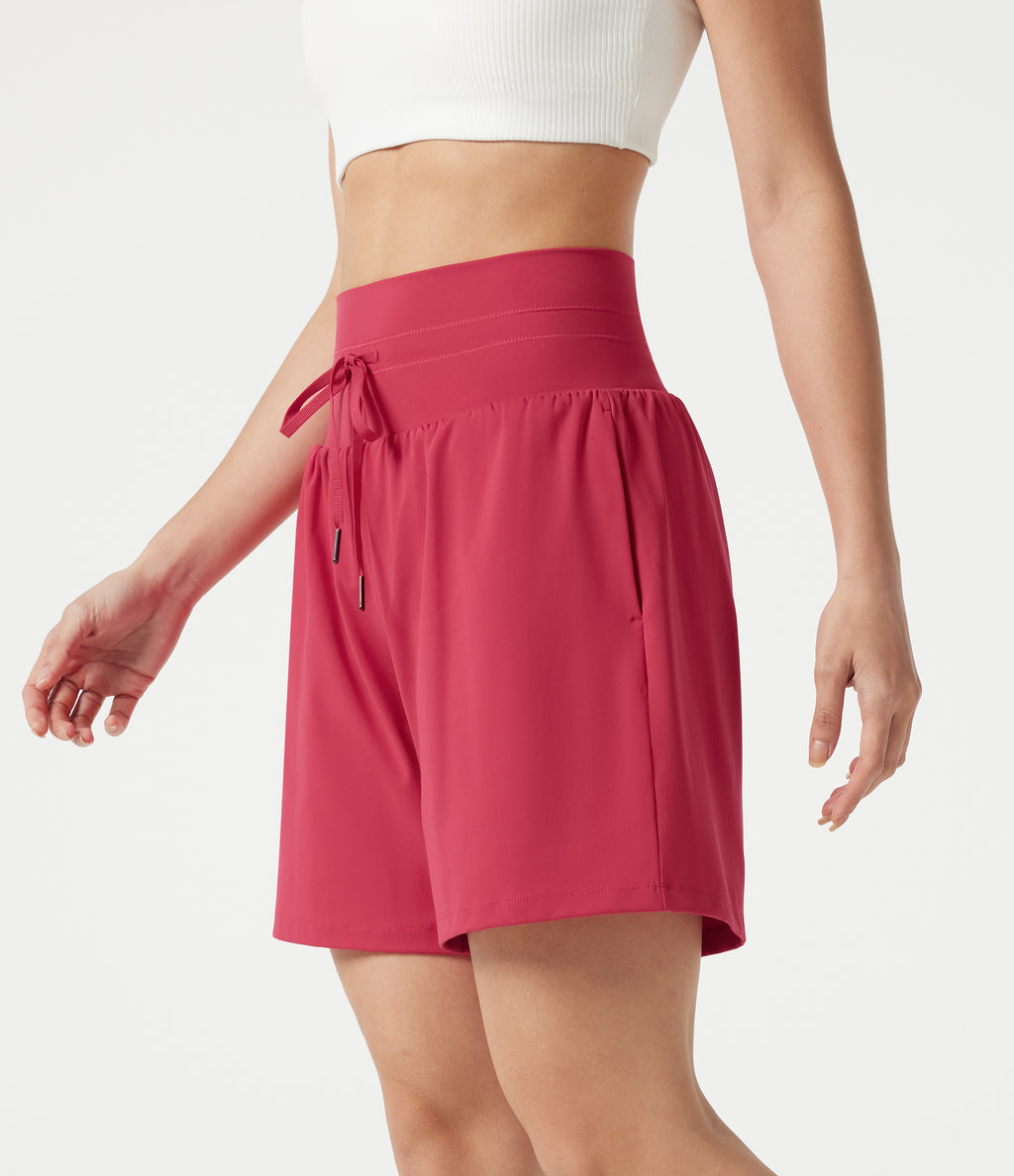 Airy Ultra High-Waist Drawstring 2-in-1 InstantCool Yoga Shorts 7" with Pockets — Winterberry — view 3